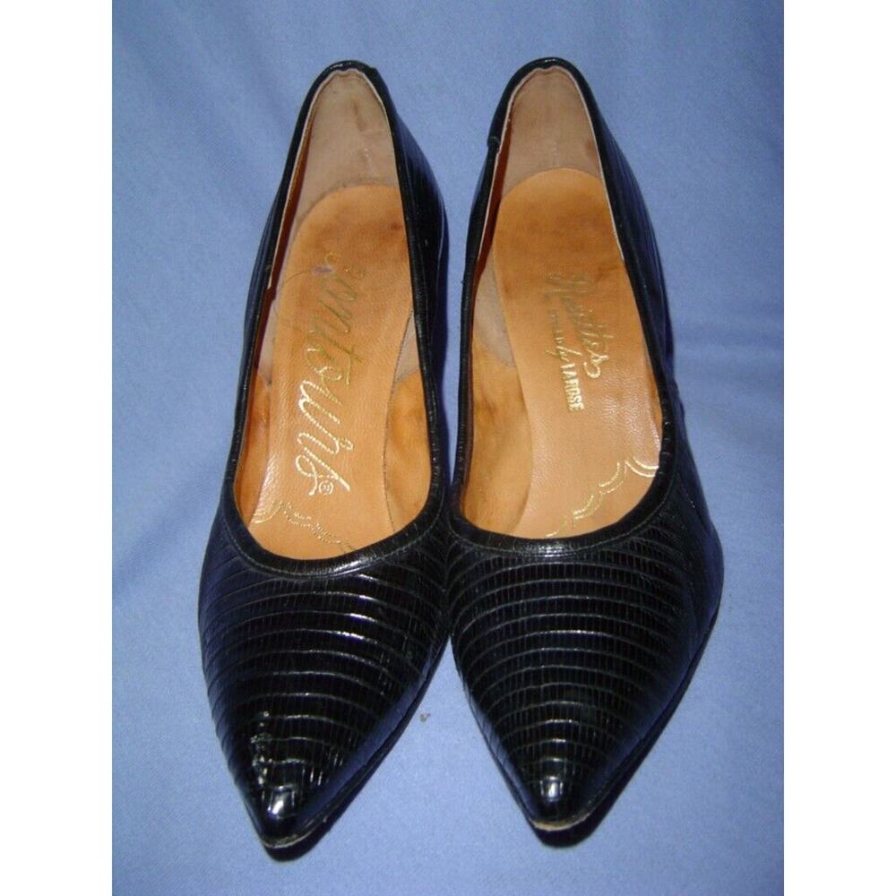Vintage 1950's Joseph Larose Black Lizard Pumps Shoes 4.5 M